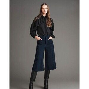 Haute Hippie Kamila Blouse NWT Black Lace Button Down Ruffles Retail $395 Sz S